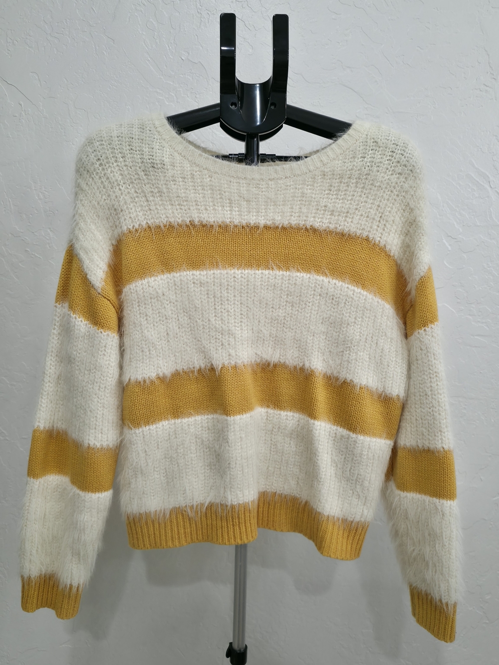 Chelsea & Violet Cream and Mustard Striped Crew Sweater